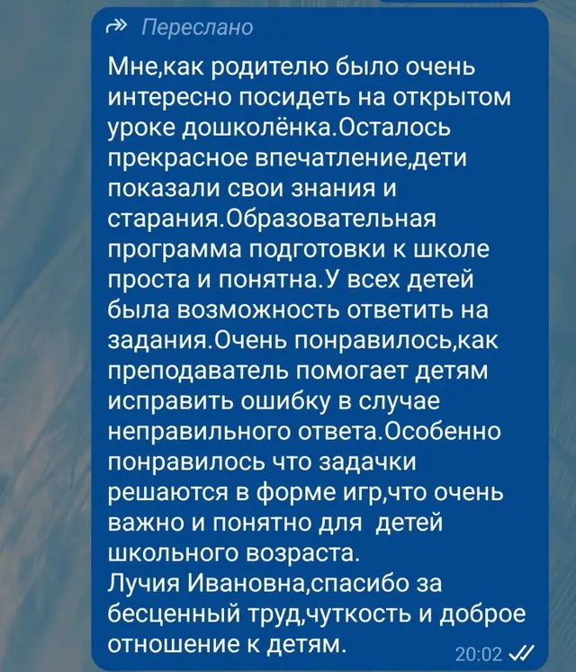 Отзыв о работе с дошкольником в центре развития речи